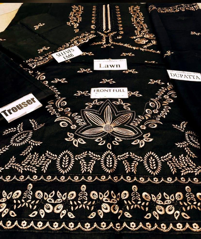 3 Pcs Women's Unstitched Embroidered Suit