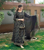 Stylish 4 Pcs Women's Stitched Silk Embroidered Lehnga Choli set in Black