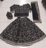 Stylish 4 Pcs Women's Stitched Silk Embroidered Lehnga Choli set in Black