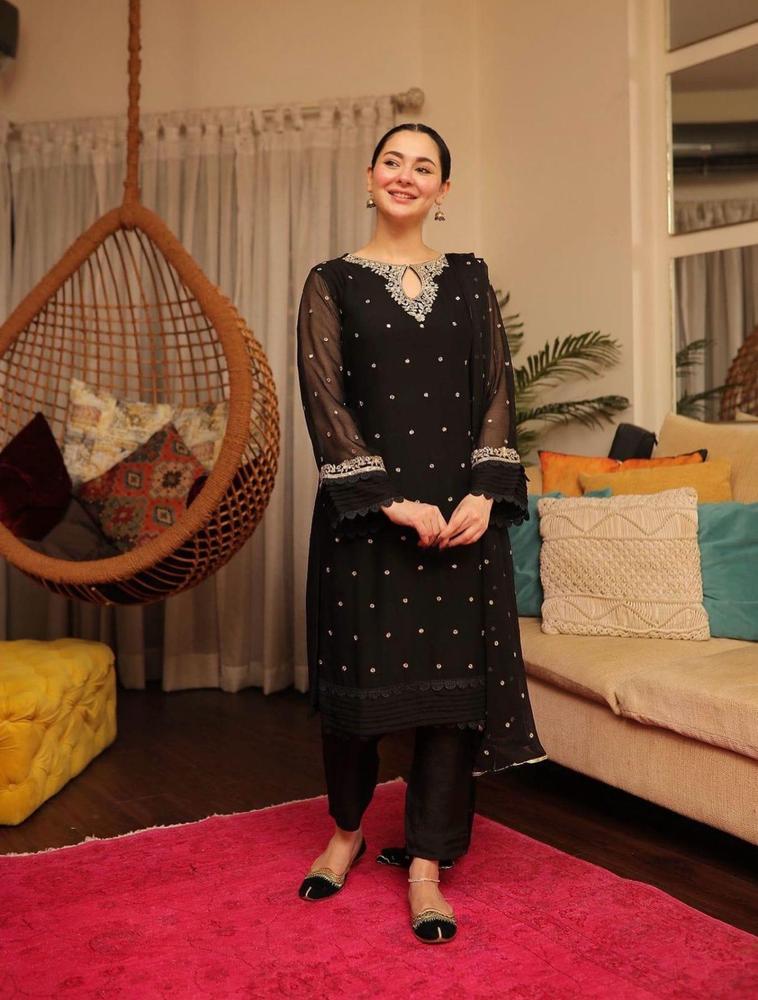 3 pcs Women's Stitched Chiffon Embroidered suit