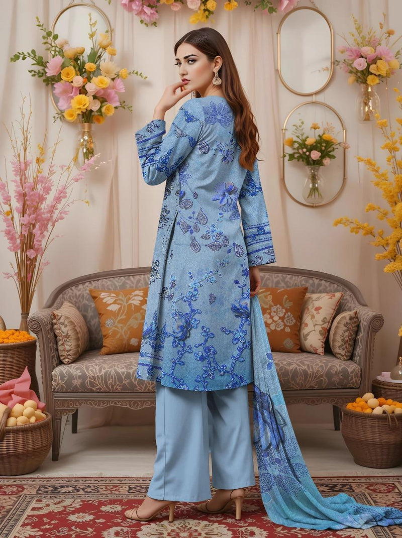 Lawn 3 Pcs Women's Unstitched Printed Embroidered Suites
