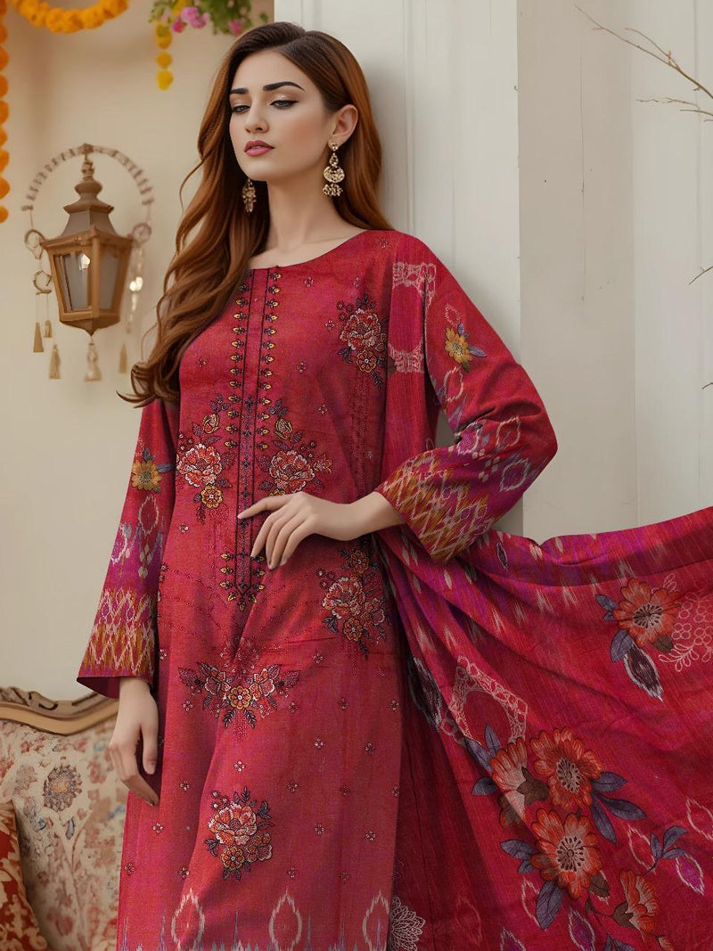 Dobby Lawn 3 Pcs Women's Unstitched Printed Suit