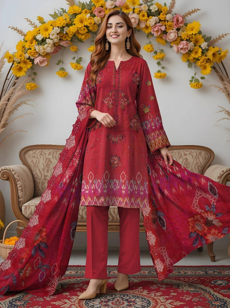 Dobby Lawn 3 Pcs Women's Unstitched Printed Suit