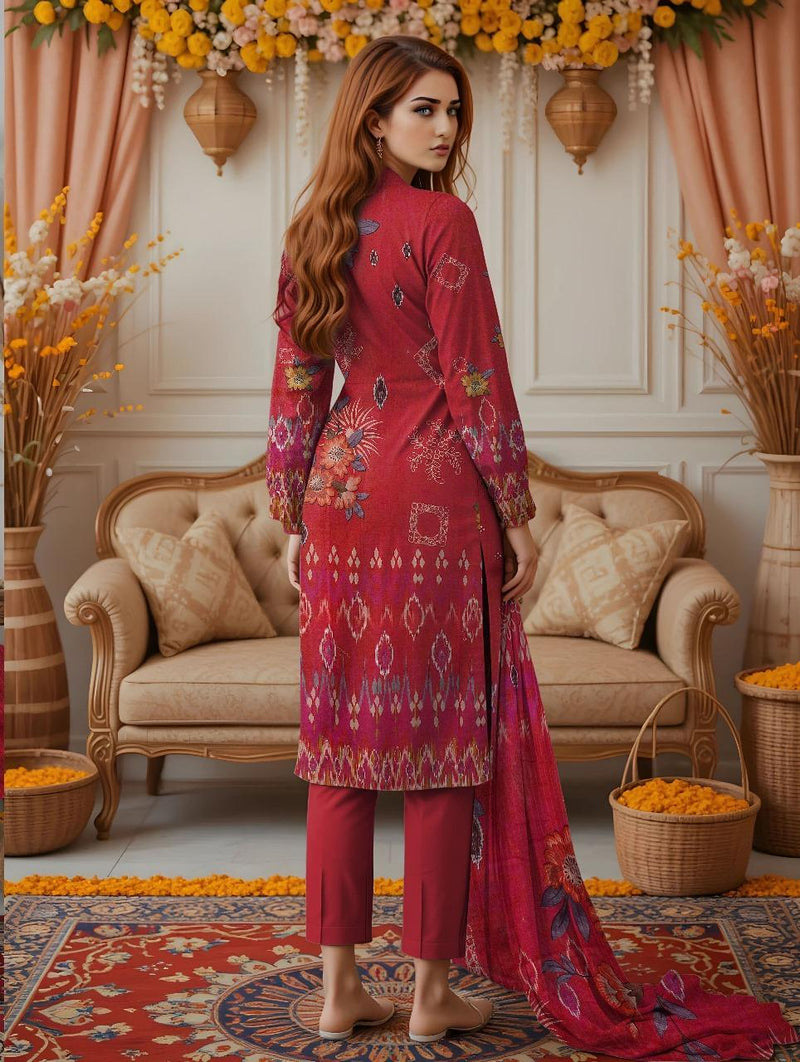 Dobby Lawn 3 Pcs Women's Unstitched Printed Suit
