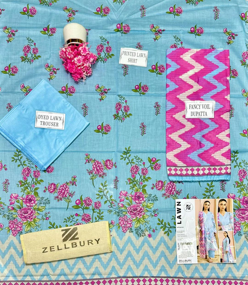 Dobby Lawn 3 Pcs Women's Unstitched Printed Suit