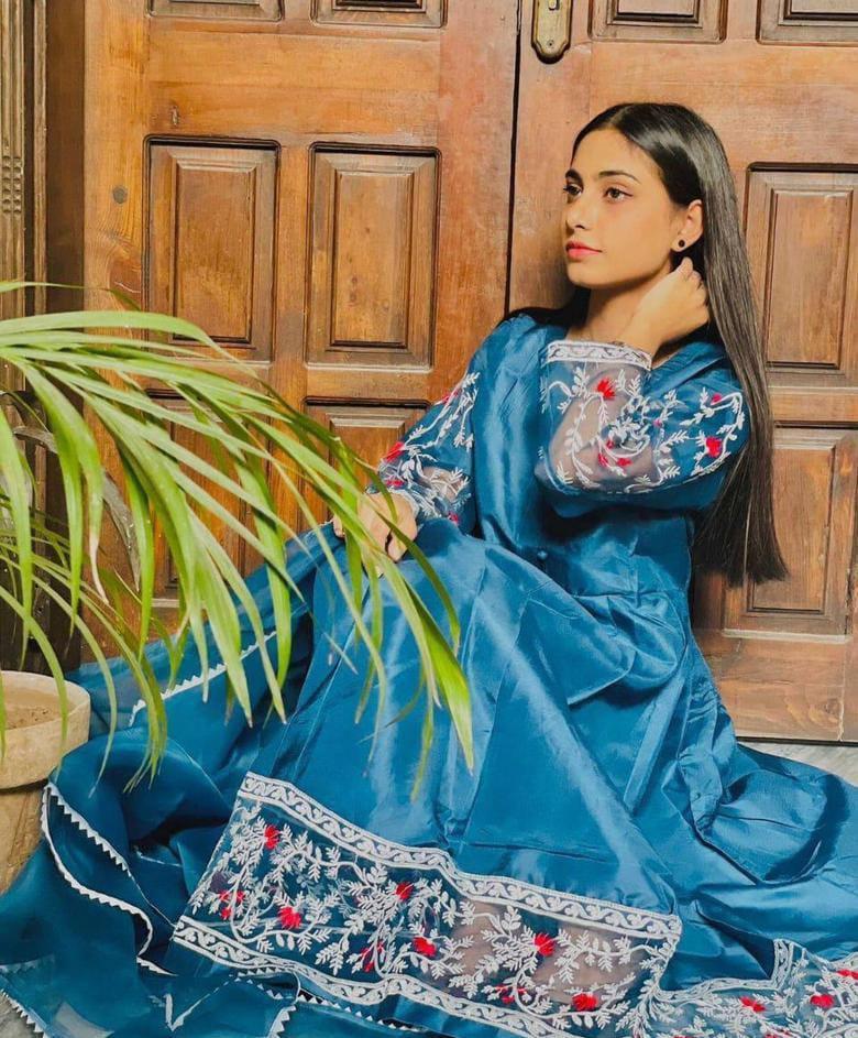 3 Pcs Women's  Stitched Katan Silk Embroidered Maxi