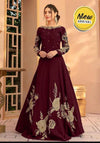 Embroidered Maroon Maxi Dress - Women's Stitched - 1 pcs