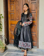 3 Pcs Women's  Stitched Katan Silk Embroidered Maxi