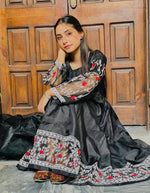 3 Pcs Women's  Stitched Katan Silk Embroidered Maxi